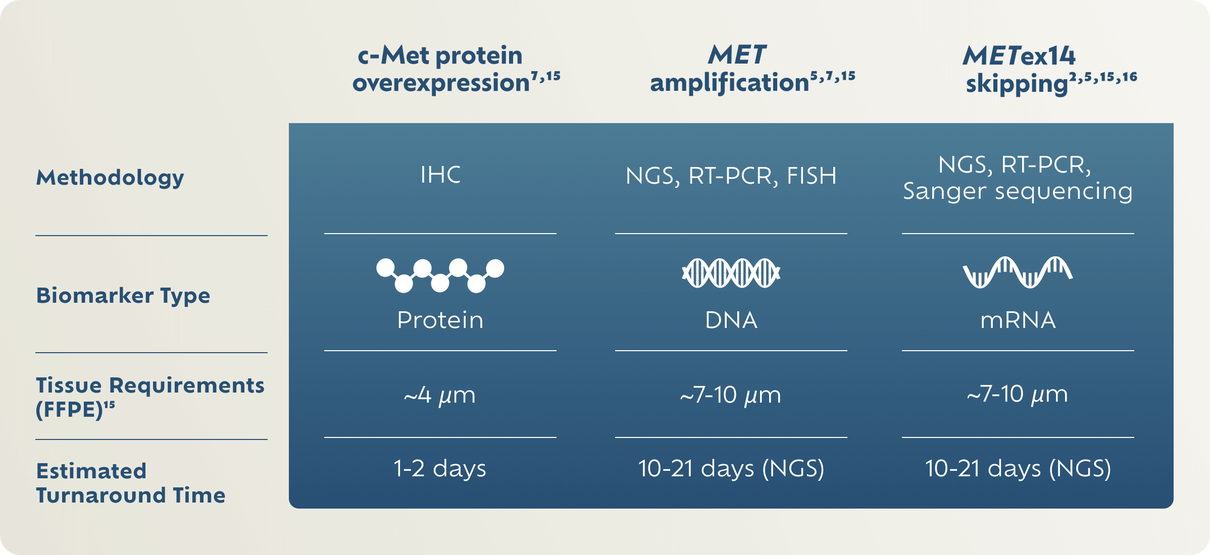 MET biomarker testing methodologies comparison chart